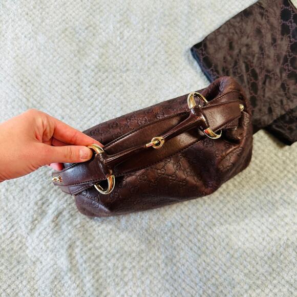 Vintage GUCCI Guccissima Brown Leather Monogram Horsebit LTH Hobo Bag Purse y2k - Picture 3 of 6